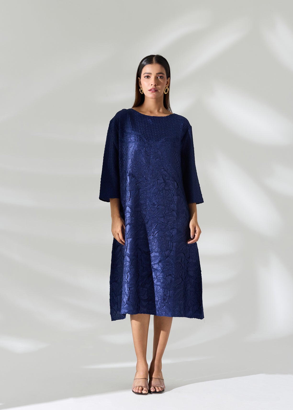 Lattice Embossed Calliope Dress - Navy