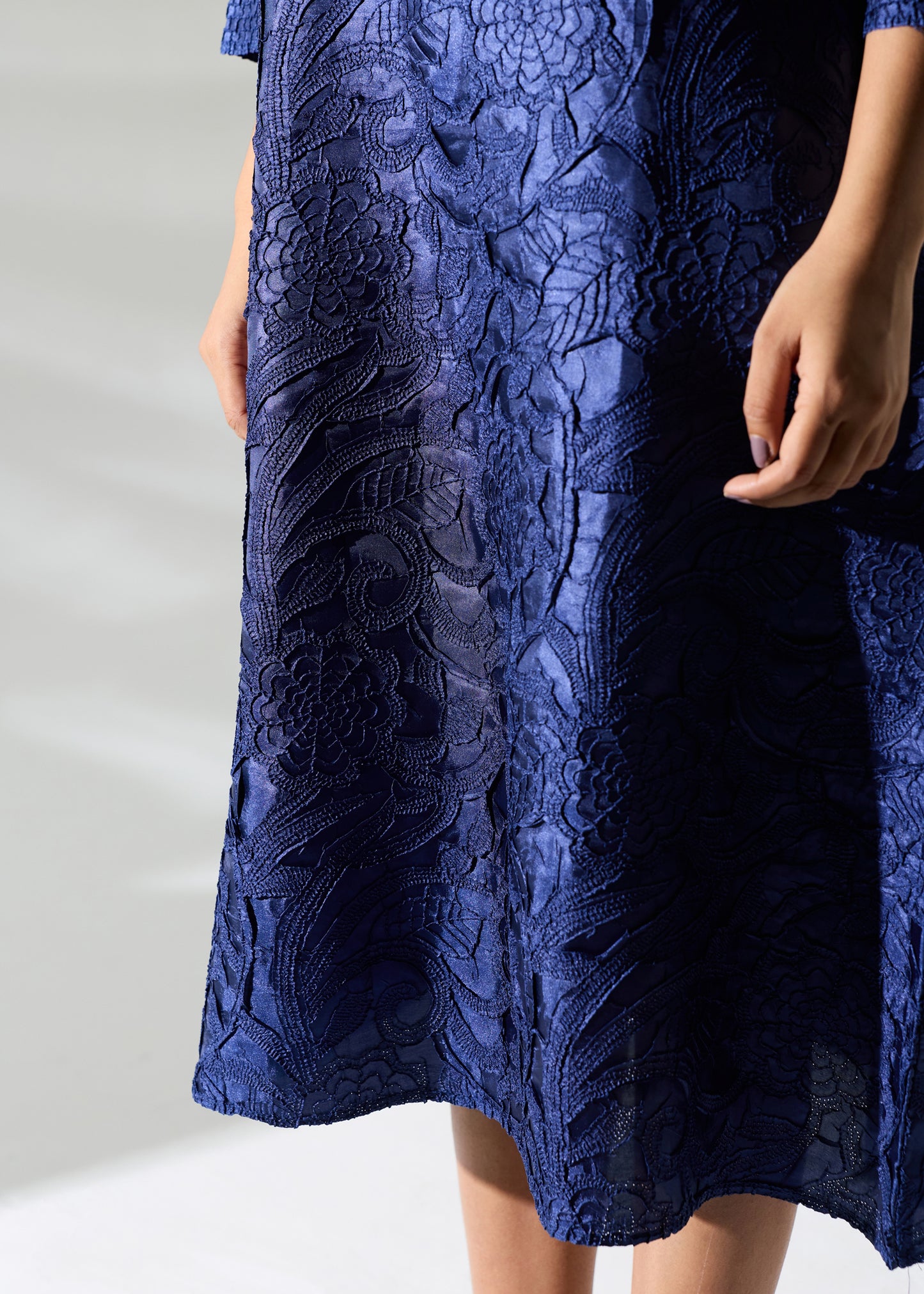 Lattice Embossed Calliope Dress - Navy
