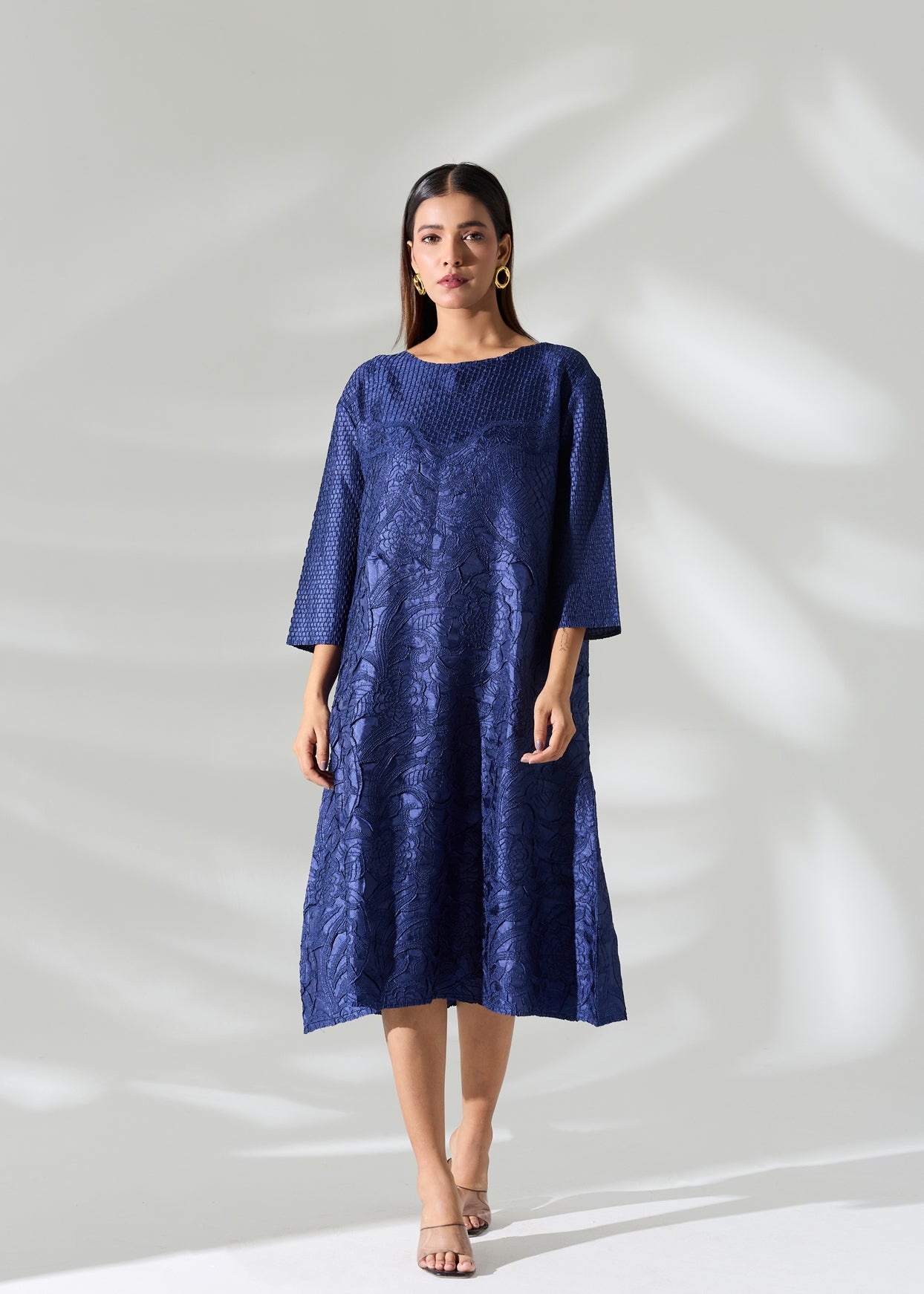 Lattice Embossed Calliope Dress - Navy