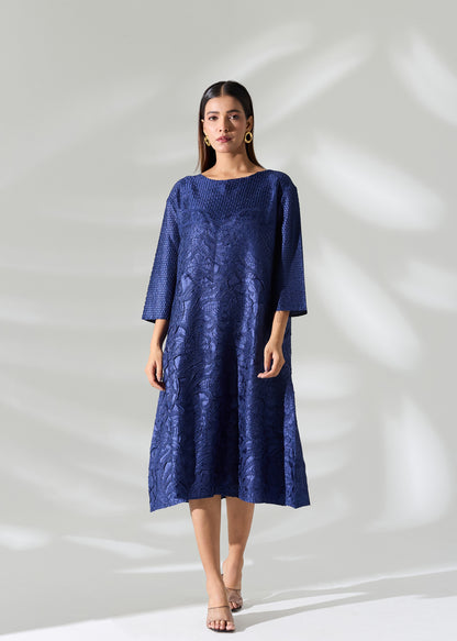 Lattice Embossed Calliope Dress - Navy