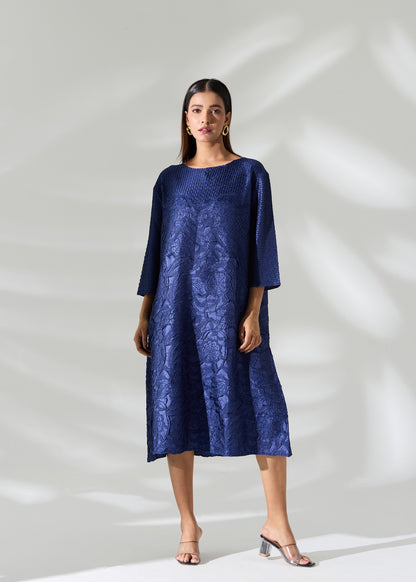 Lattice Embossed Calliope Dress - Navy