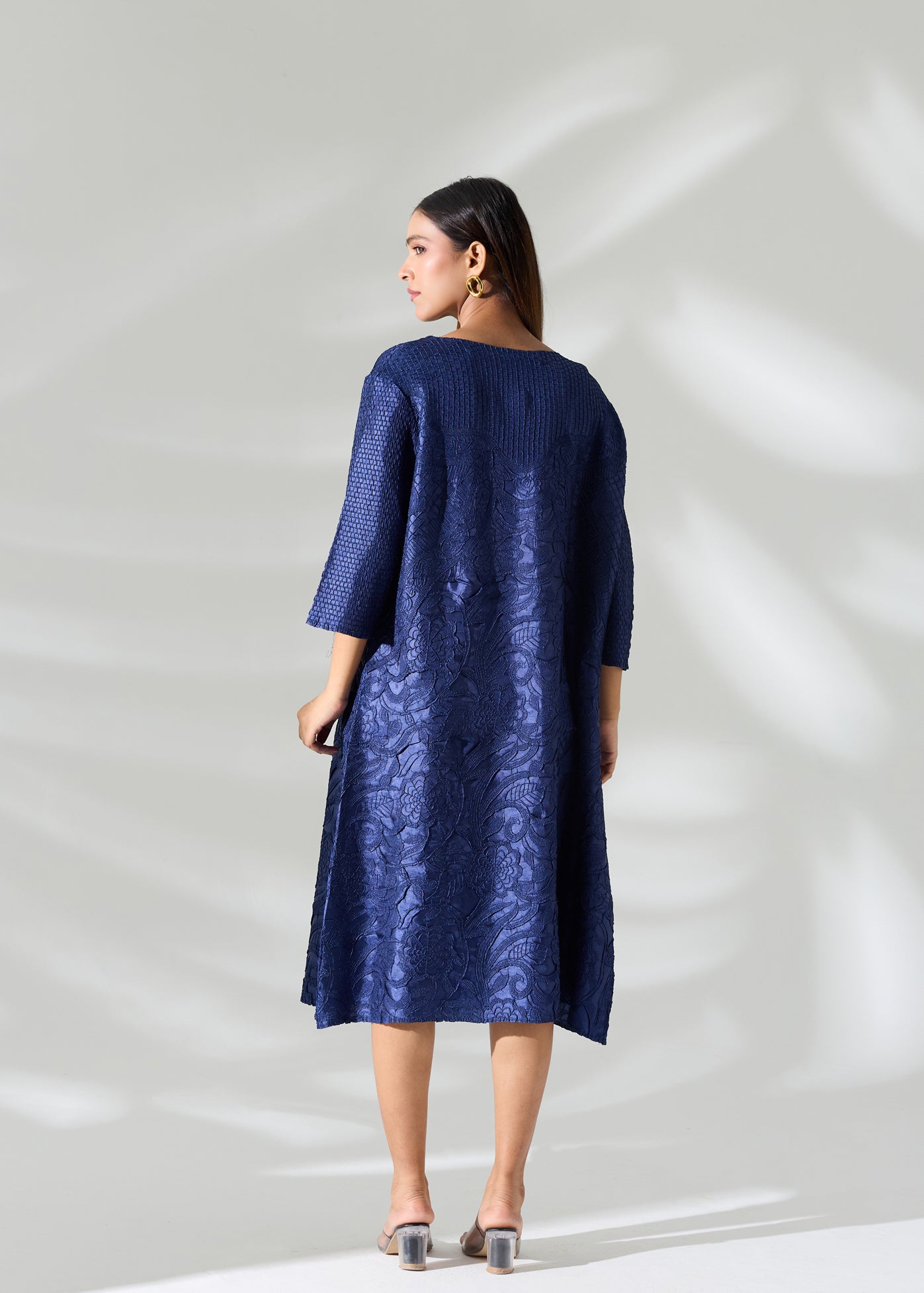 Lattice Embossed Calliope Dress - Navy
