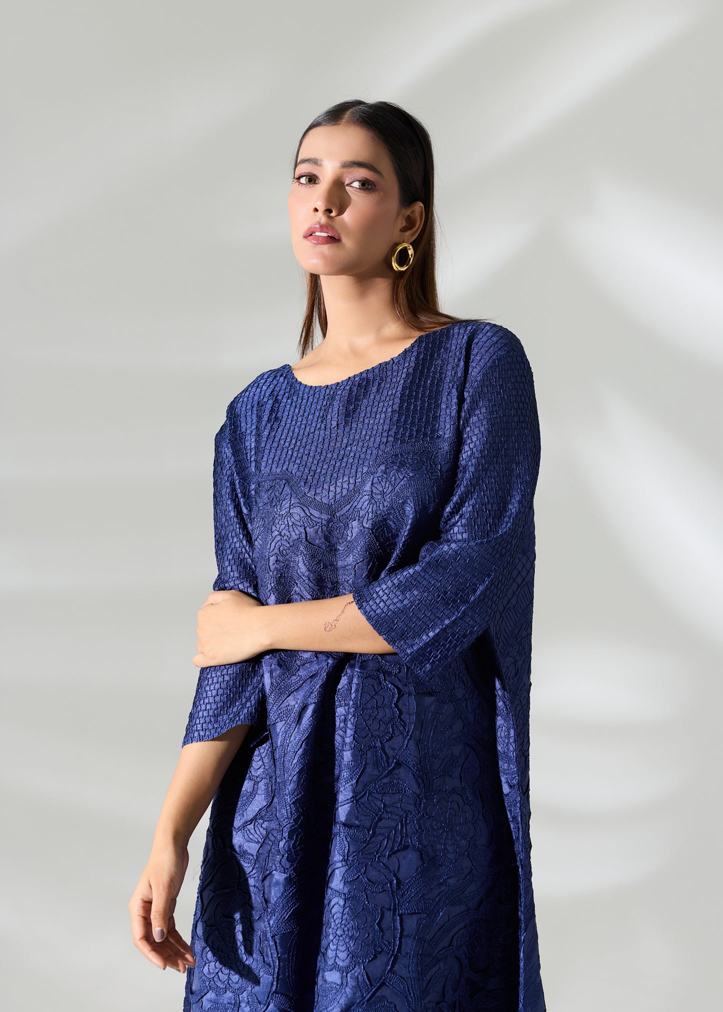 Lattice Embossed Calliope Dress - Navy