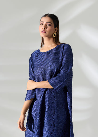 Lattice Embossed Calliope Dress - Navy