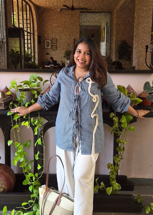 Denim Shirt with handmade macrame patchwork