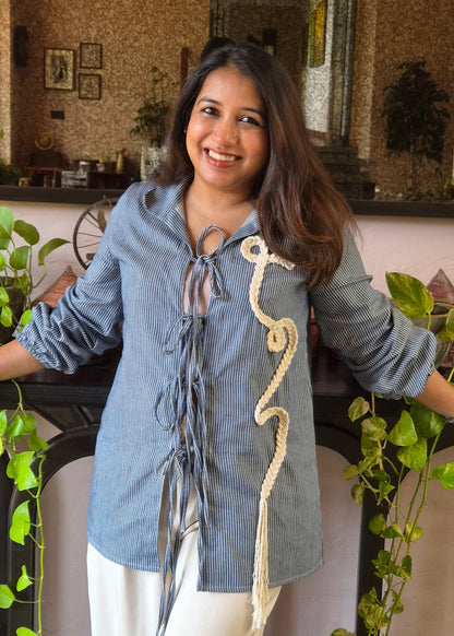 Denim Shirt with handmade macrame patchwork