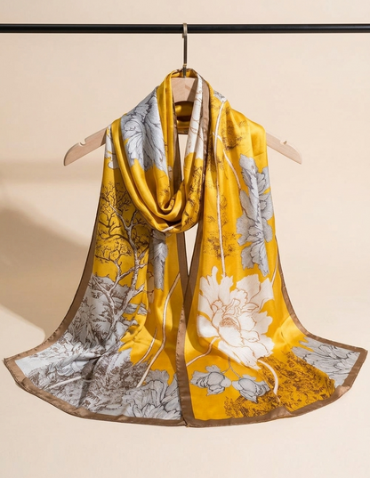 Yellow floral scarf on a beige background