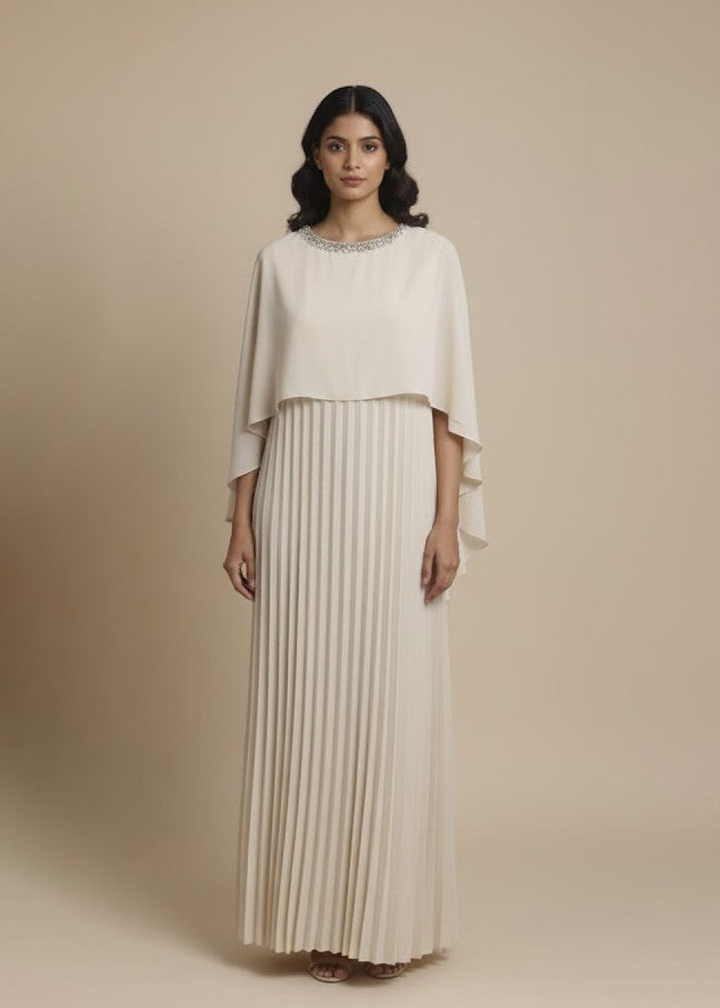 Emb Cape Gown - Ivory