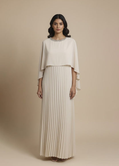 Emb Cape Gown - Ivory
