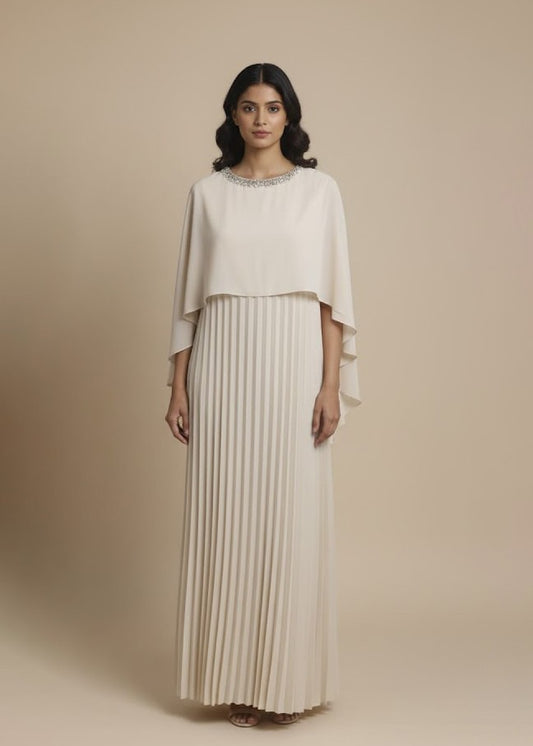 Emb Cape Gown - Ivory