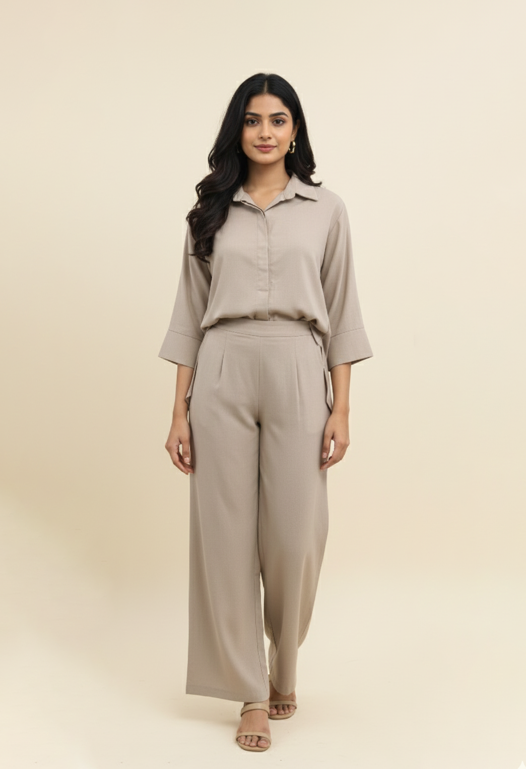 Beige Linen Coord Set