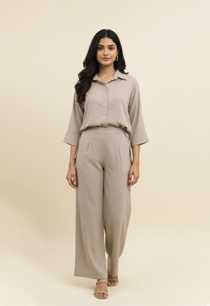 Beige Linen Coord Set