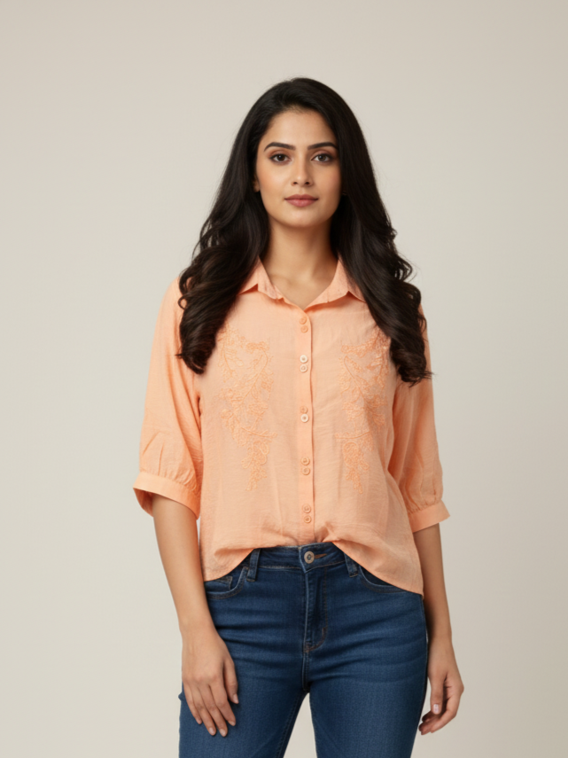 Orange Embroidered Shirt