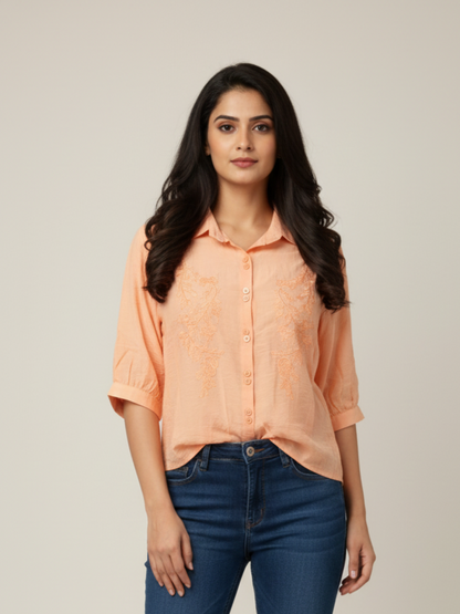 Orange Embroidered Shirt