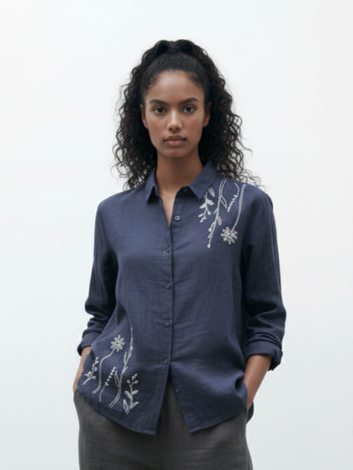 Spring Navy Linen Shirt