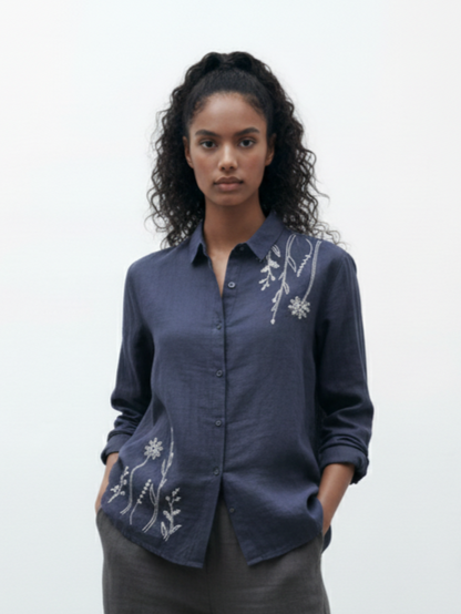 Spring Navy Linen Shirt