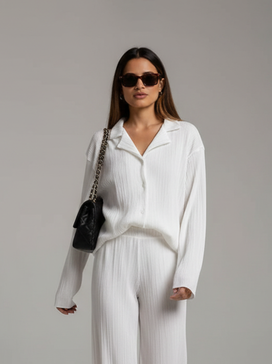 White Pleated Coord Set