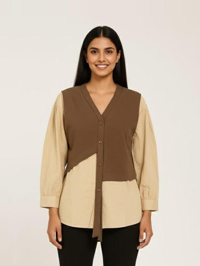 Sweater Vest Shirt - Brown