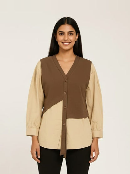 Sweater Vest Shirt - Brown