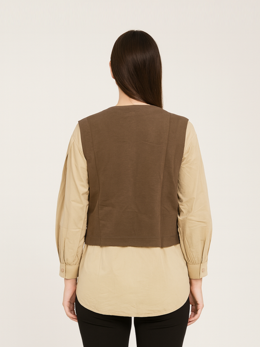 Sweater Vest Shirt - Brown