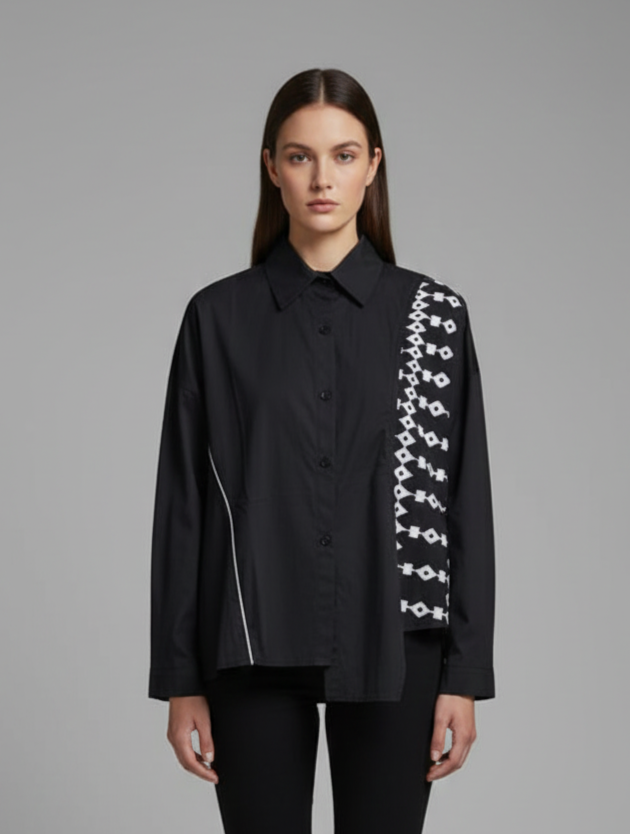 Aztec Oversized Shirt - Black