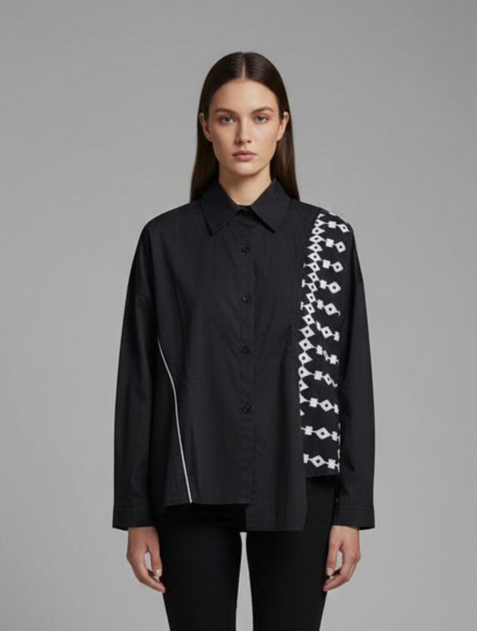 Aztec Oversized Shirt - Black