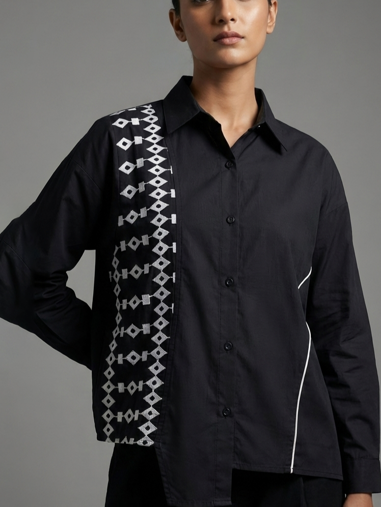 Aztec Oversized Shirt - Black