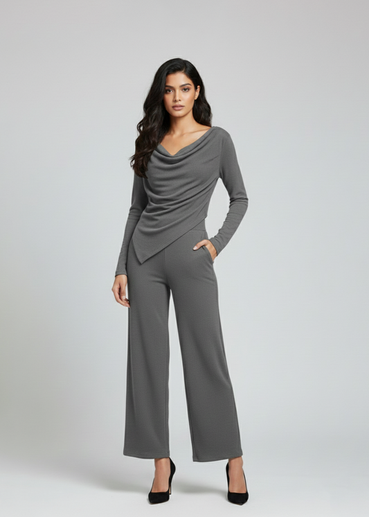 Cowl top & Pants Set - Grey