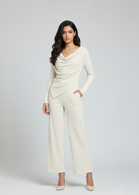 Cowl top & Pants Set - White