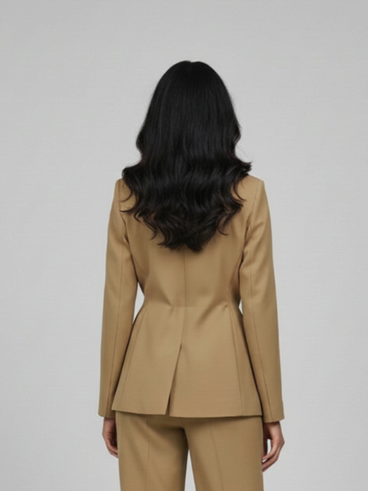 Beige French Color Block Blazer