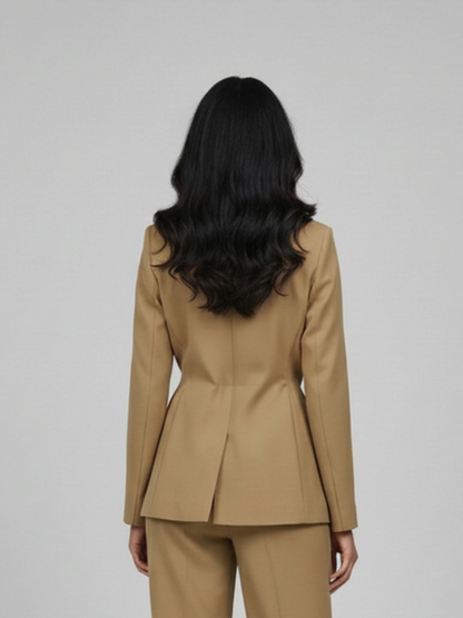 Beige French Color Block Blazer