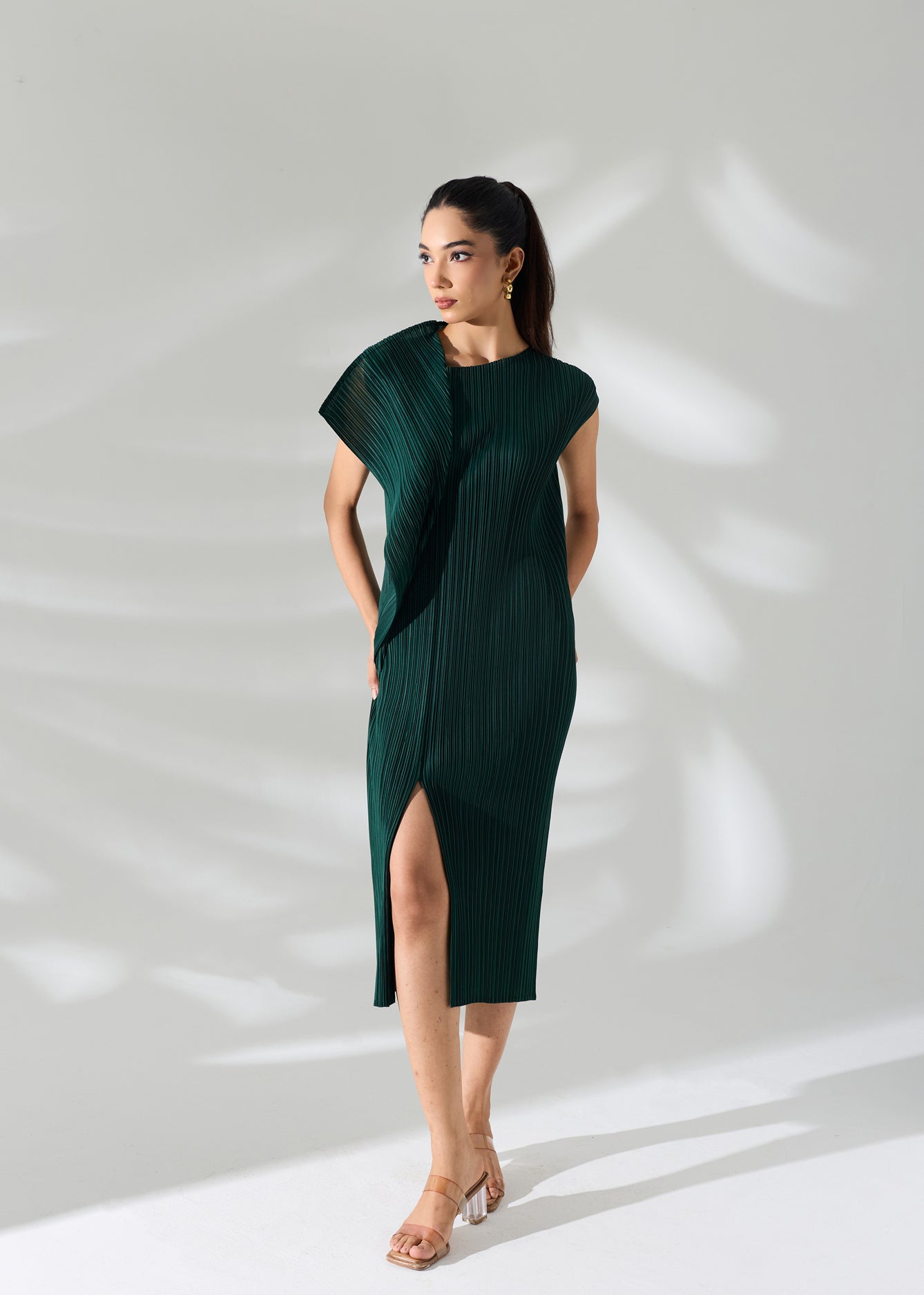Osho Shoulder flap Dress - Emerald Green