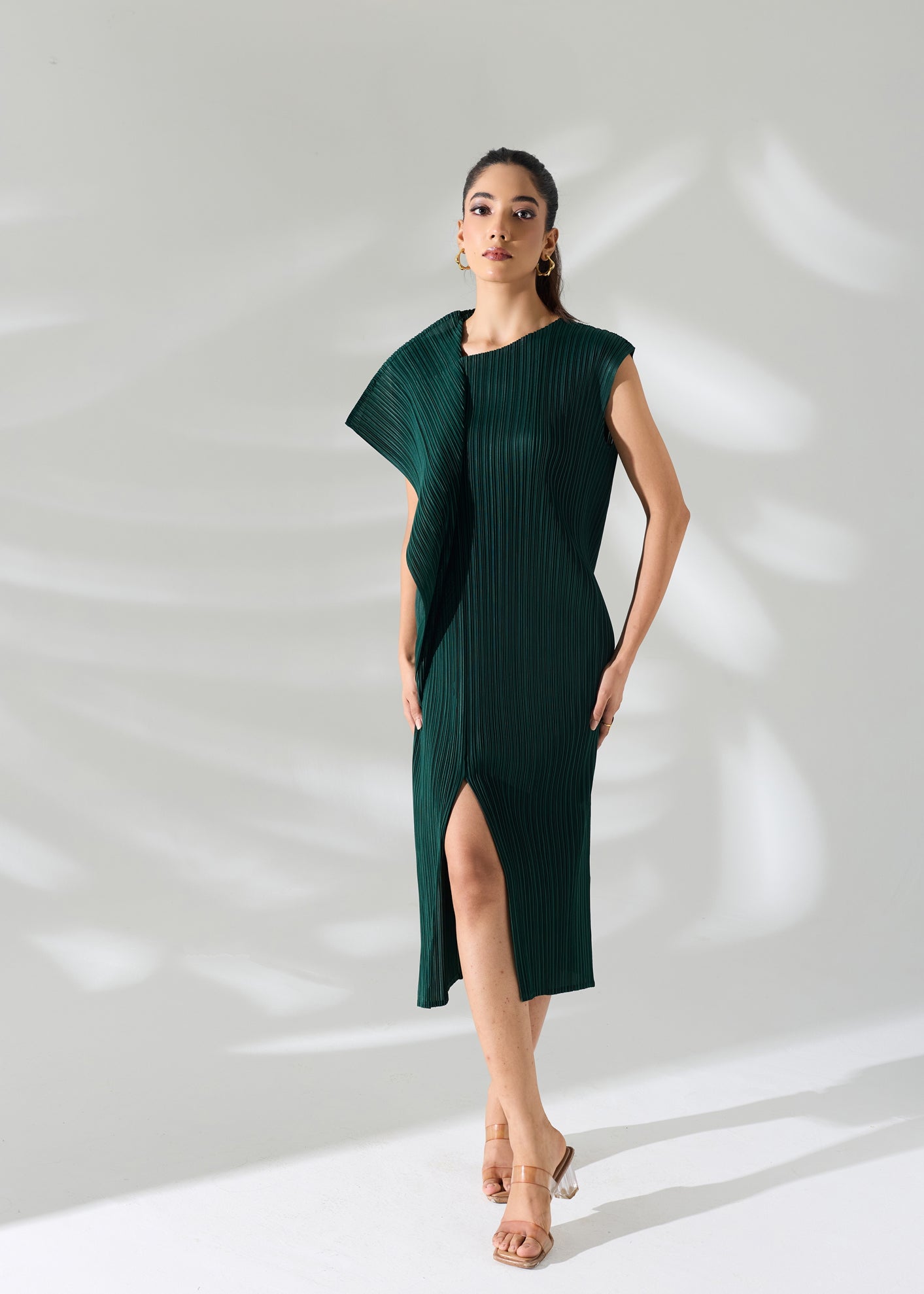 Osho Shoulder flap Dress - Emerald Green