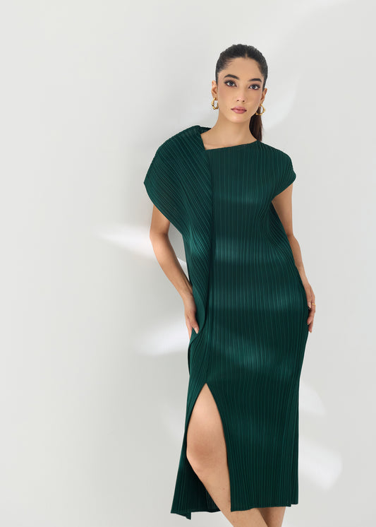 Osho Shoulder flap Dress - Emerald Green