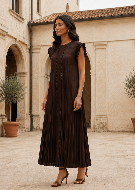 Raya Ruffle Dress - Dark Brown