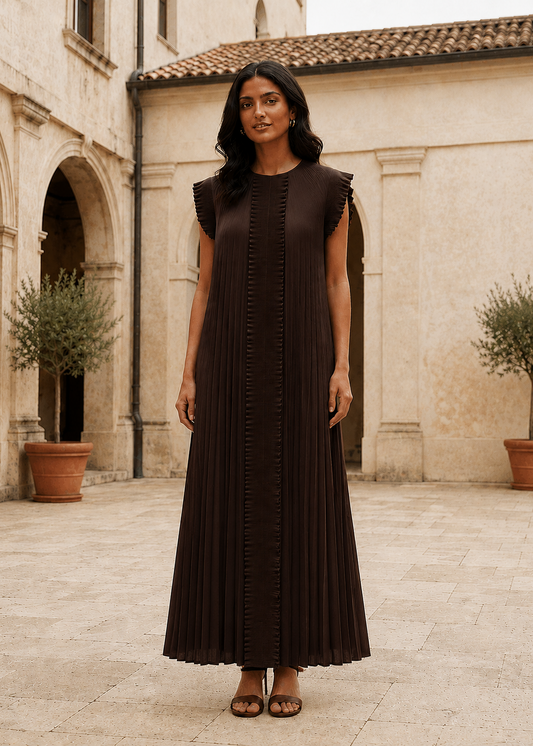 Raya Ruffle Dress - Dark Brown