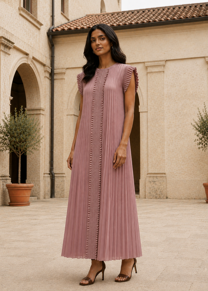 Raya Ruffle Dress - Nude Pink