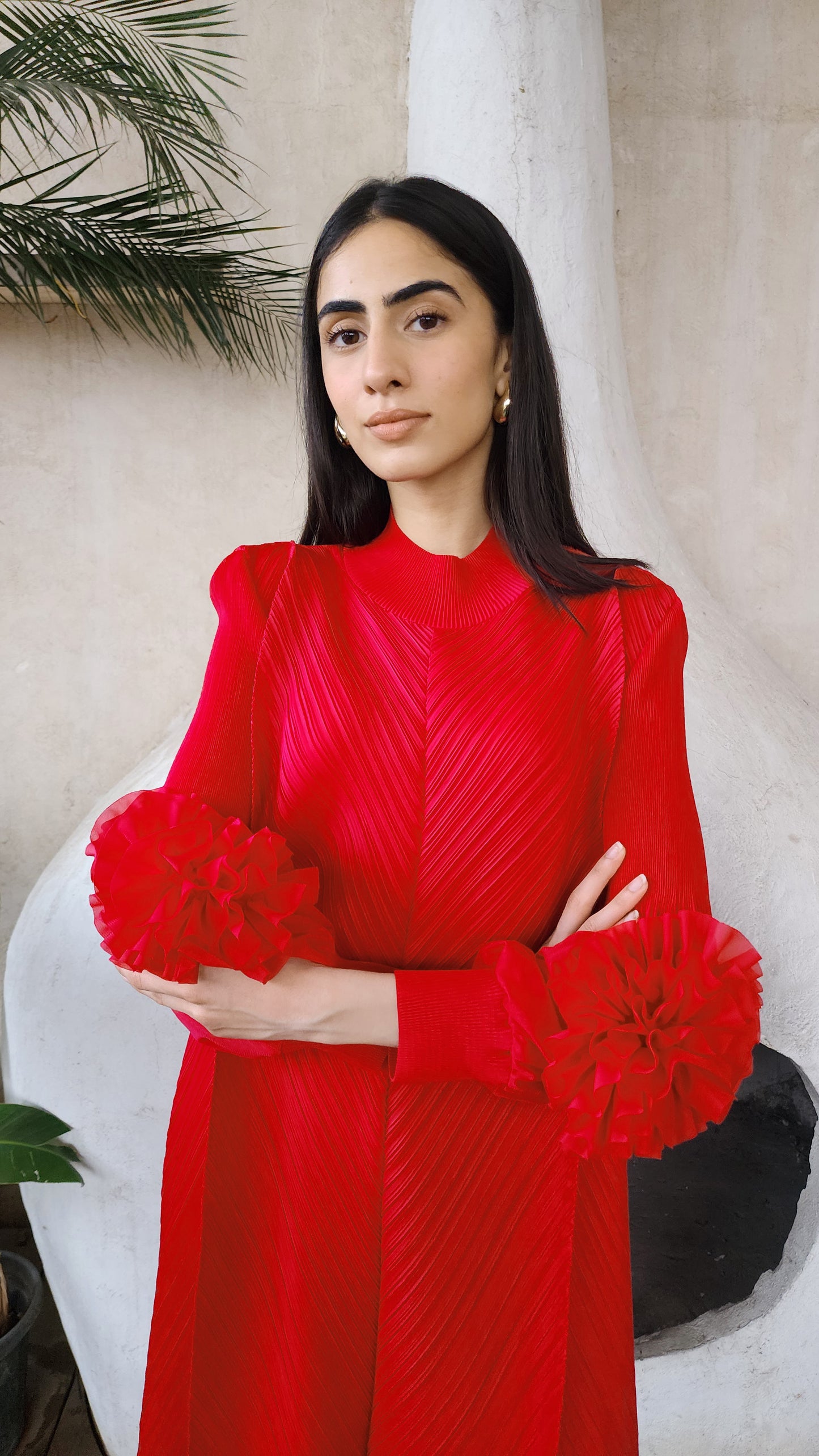 Flora Pleated Dress - Red