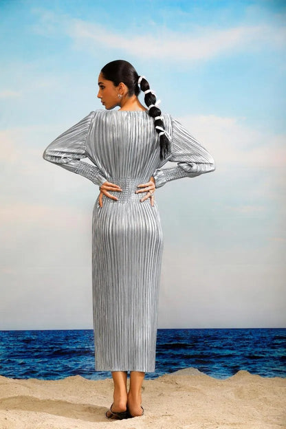 Rochella Metallic Dress - Silver Ash