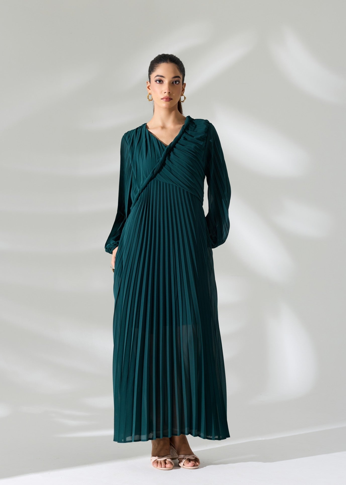 Sahara Pleated Long Dress - Emerald Green