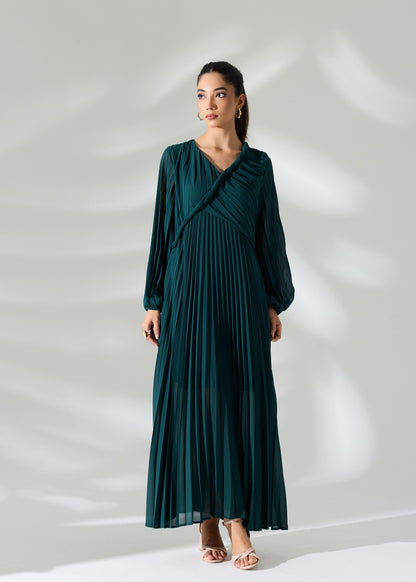 Sahara Pleated Long Dress - Emerald Green