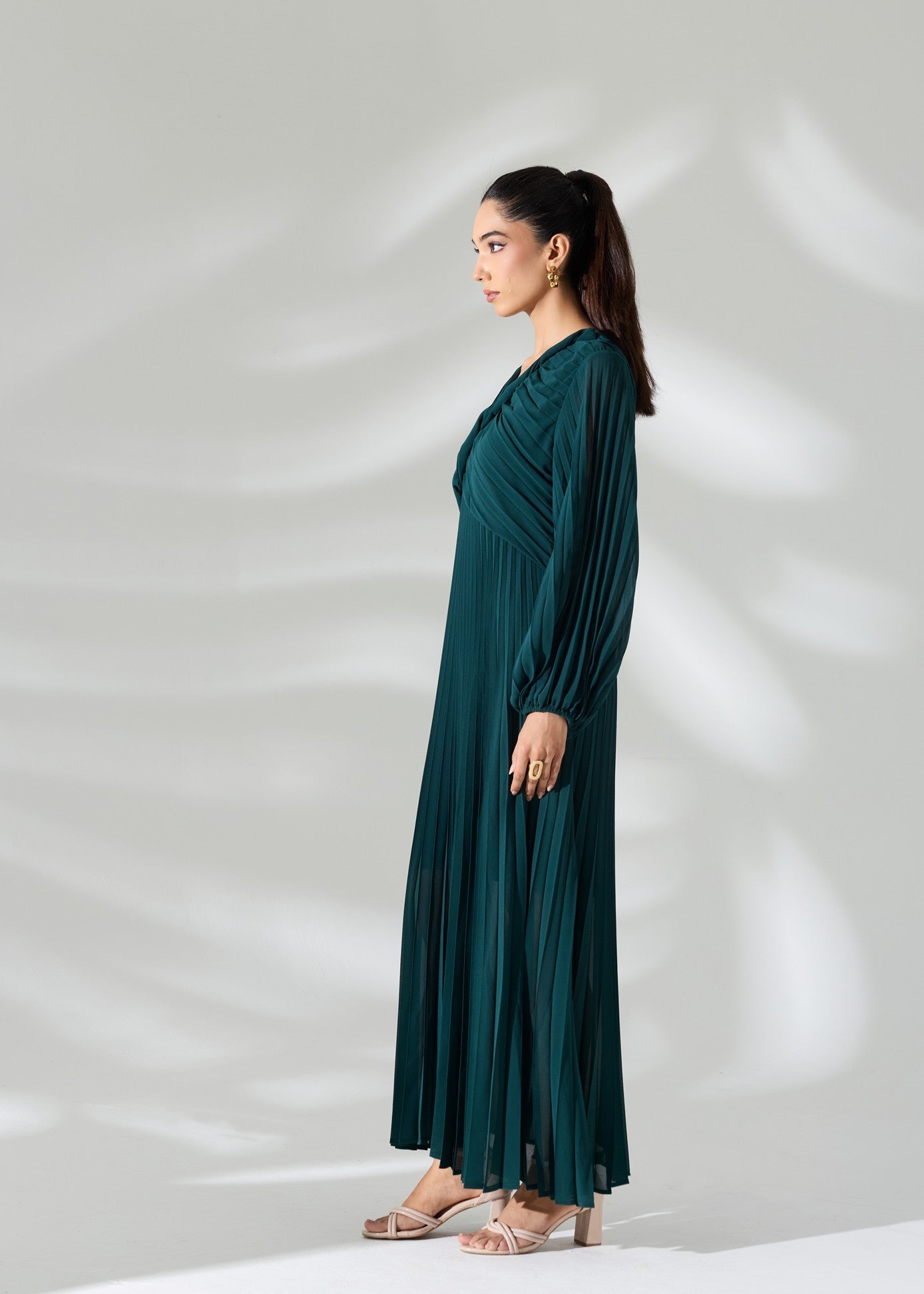 Sahara Pleated Long Dress - Emerald Green