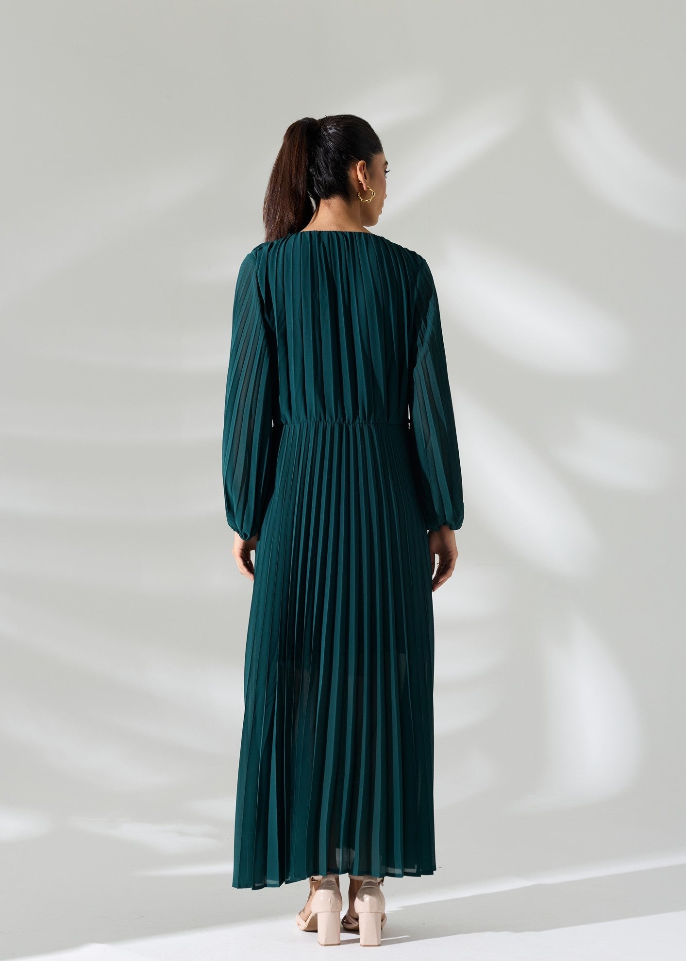 Sahara Pleated Long Dress - Emerald Green