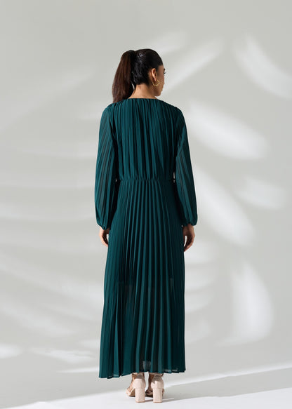Sahara Pleated Long Dress - Emerald Green