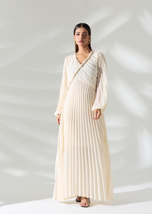 Sahara Pleated Long Dress - Ivory