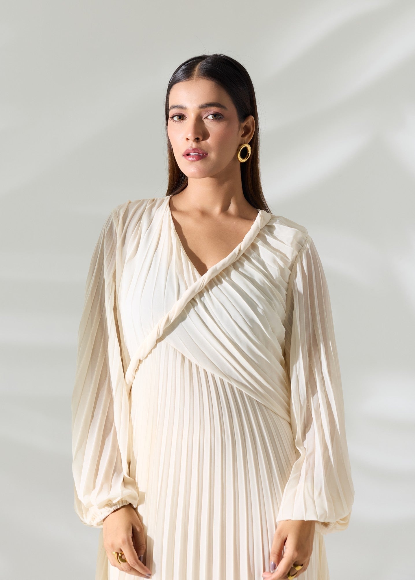 Sahara Pleated Long Dress - Ivory