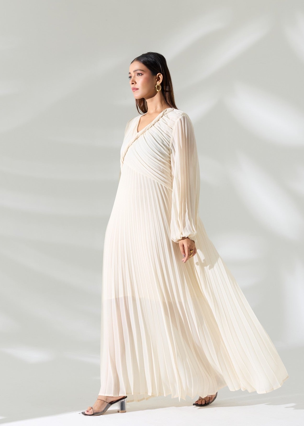 Sahara Pleated Long Dress - Ivory