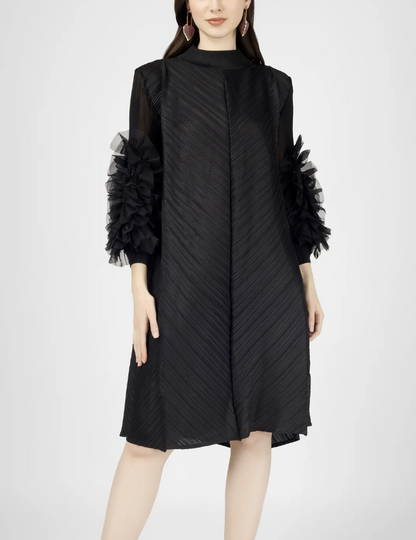 Black Flora Pleated Dress