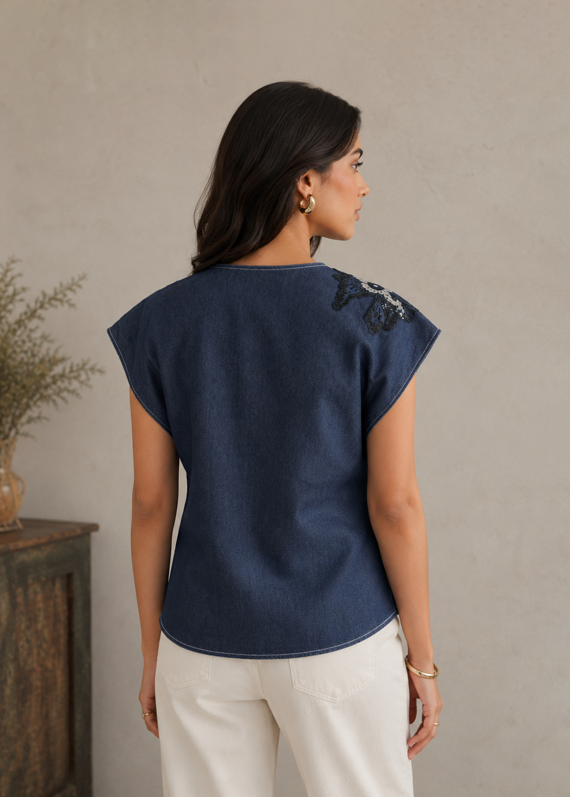 Sequin Denim Overlay Top