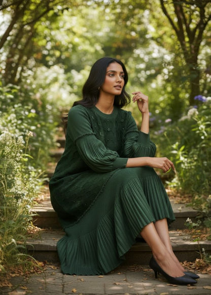Shirley Cutwork Ruffle Dress - Emerald Green